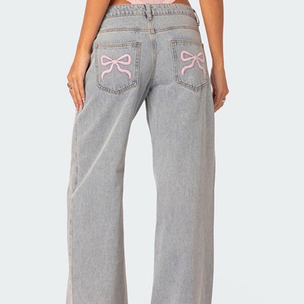 edikted bow jeans Bow Pocket Low Rise Baggy Jeans Large blue coquette